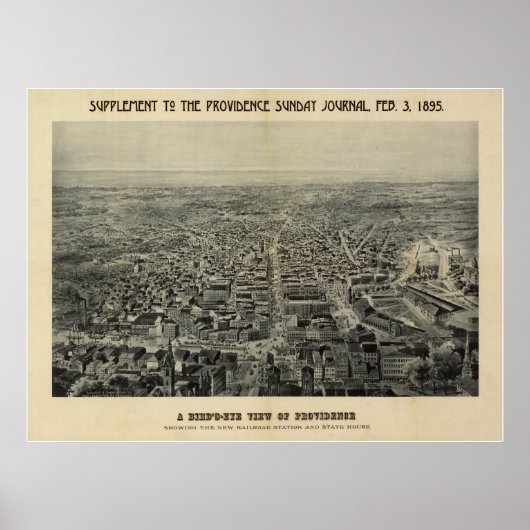 Providence Rhode Island 1894 Antiek Panoramic Map Poster (Voorkant)