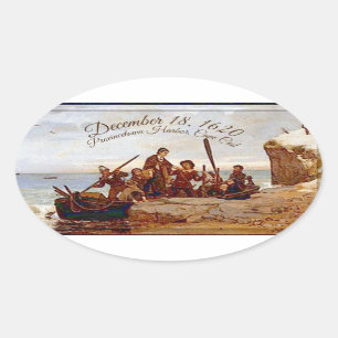 "Provincetown Harbor landing the Pilgrims" Oval Ovale Sticker
