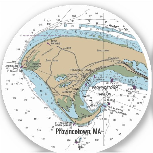 Provincetown MA Cape Cod Chart Sticker (Voorkant)