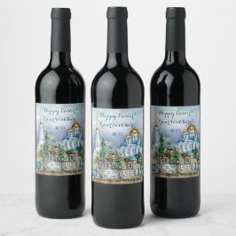 Provinciaal klein stadje Zadonsk aquarelle Wijn Etiket