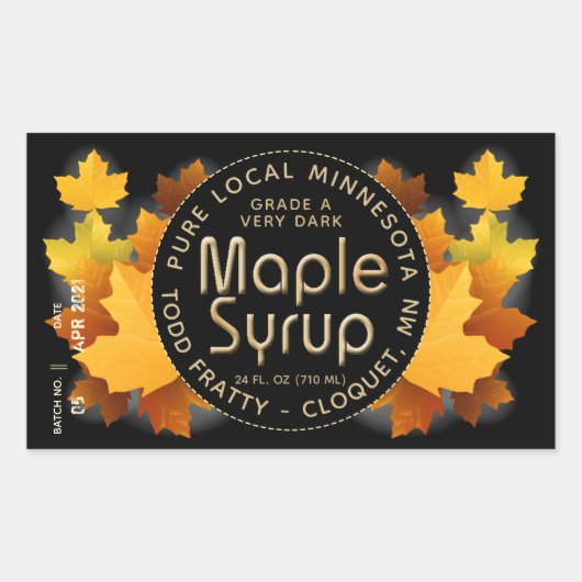 Provincie Naam Batch en Datum MAPLE STROOP LABEL (Voorkant)