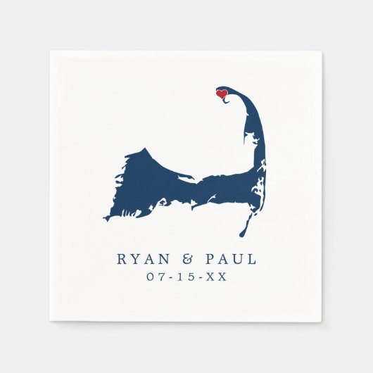 Provinciestad Cape Cod Kaart Blauw en Rood Hart Servet (Voorkant)