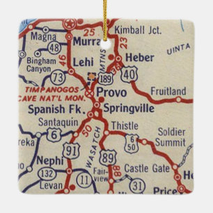 Provo UT Vintage Map Keramisch Ornament