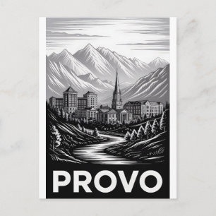 Provo Utah Silhouette Zwart Wit Houtsnede Feestdagenkaart