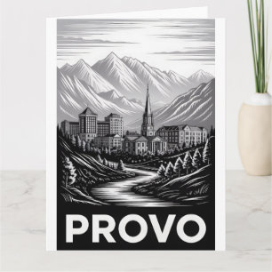 Provo Utah Silhouette Zwart Wit Houtsnede Kaart