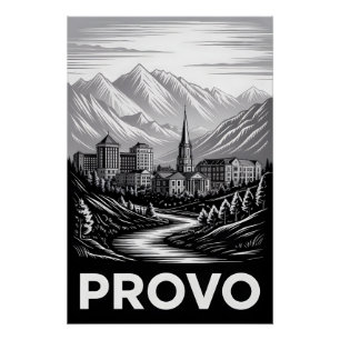 Provo Utah Silhouette Zwart Wit Houtsnede Perfect Poster