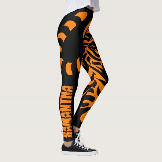 Prowling Tiger Black en Oranje aangepaste Leggings (Rechts)