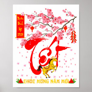 Pruikenbloesem Vietnamees Nieuwjaar Paard 2026 Poster