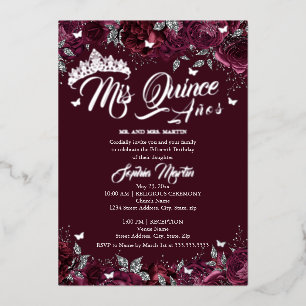 Pruim Bourgondië Roos Mis Quince Quinceanera Folie Uitnodiging