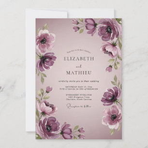Pruim Elegante Waterverf Bruiloft Kaart