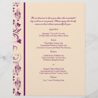 Pruim en Champagne Floral Scroll Bruiloft Menu