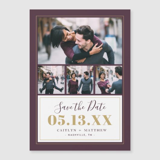 Pruim en Goud 4 Foto Opslaan van de Datum (Voorkant)