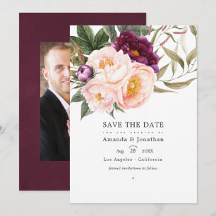 Pruim- en Perzikbloem Bruiloftsfoto Save The Date