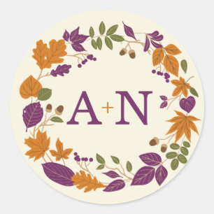 Pruim en pompoen Herfst krans bruiloft stickers