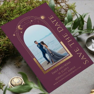 Pruim Goud Hemels Trouwfoto Twee Foto's Save The Date