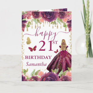 Pruim Jurk Blondharige Prinses Verjaardag Kaart