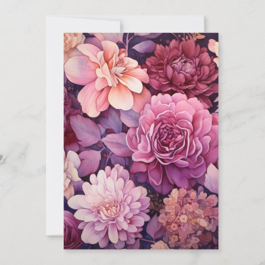 Pruim, Mauve, en Roos Gouden Bloemenbruiloft Kaart (Achterkant)