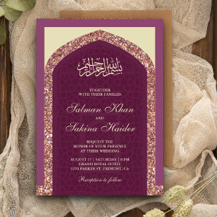 Pruim Mauve Roze Gouden Glitters Mihrab Moslim Tro Kaart