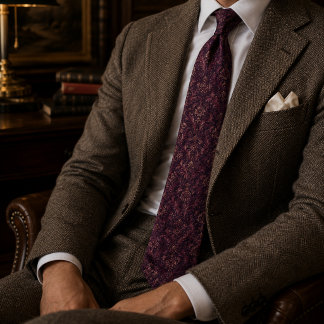 Pruim Merlot Old Money Damast Barok Patroon Stropdas