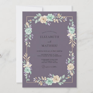 Pruim Munt Wilde Bloemen Bruiloft Kaart