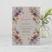Pruim Okergelakte Wilde Bloemen Bruiloft Kaart (Staand voorkant)