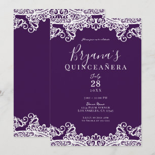 Pruim Paars Gouden Kant Elegant Quinceañera Feest Kaart