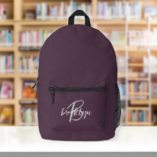 Pruim Paars Grijs Wit Schrift Monogram  Bedrukte Rugzak
