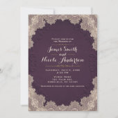 Pruim Paars Suède Leren Vintage Kant Trouwjurk Kaart (Voorkant)