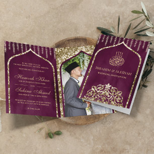 Pruim Paars Vintage Goud Islamitische Boog Bruilof