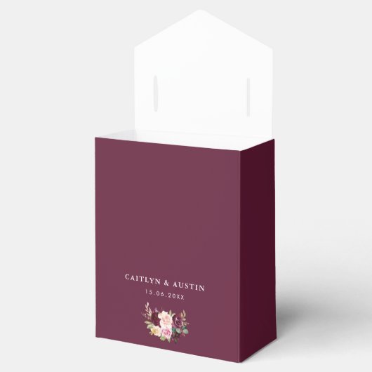 Pruim paarse en Blush Bloesem Bruiloft Favor Box Bedankdoosjes (Geopend)