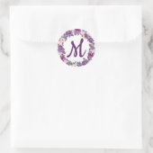 Pruim Paarse en Blush Roze Monogram Envelop Seal Ronde Sticker (Tas)