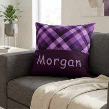 Pruim Paarse Geruite Monogram Grote Worp Kussen