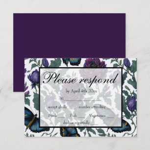  pruim paarse magenta bloemenvlinder RSVP Kaartje