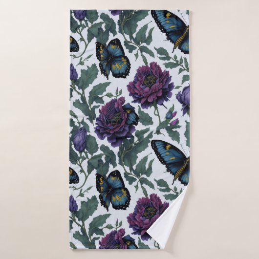 pruim paarse magenta bloemenvlinders badhanddoek (Badhanddoek)