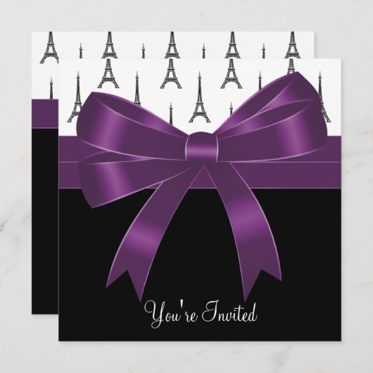Pruim Paarse Parijs Eiffeltoren Feestje Kaart (Voorkant / Achterkant)