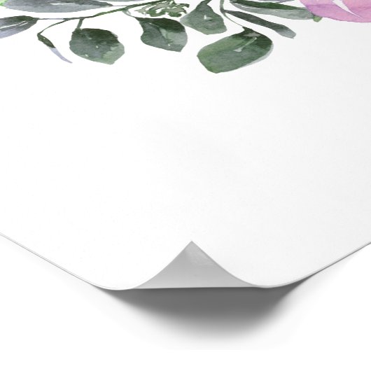 Pruim Paarse Roze Bloem Wit Bruidsboeket Bord Poster (Hoek)