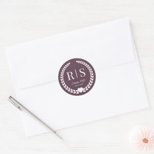 Pruim Paarse Trouw Monogram Initiaal Ronde Sticker