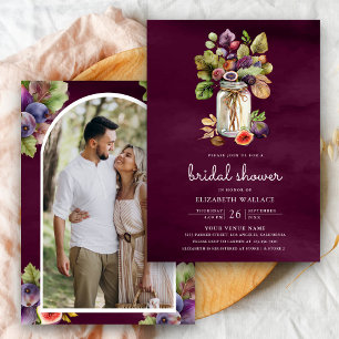 Pruim Paarse Vijg Mason Pot Bruiloftsshower Foto Kaart