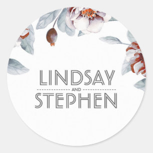 Pruim Paarse Waterverf Bloemen Elegante bruiloft Ronde Sticker