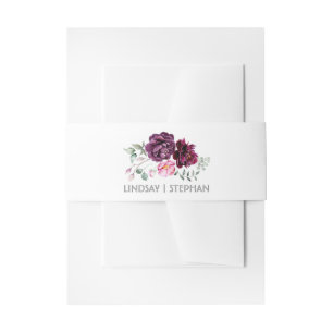 Pruim Paarse Waterverf Bloemen Elegante bruiloft Uitnodigingen Wikkel