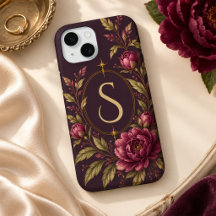 Pruim Pioen Goud Botanisch Monogram Hoesje