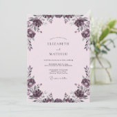Pruim Ranunculus Loof Zacht Eucalyptus Bruiloft Kaart (Staand voorkant)