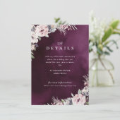 Pruim & stoffige roze bloemenboho bruiloft details informatiekaartje (Staand voorkant)