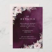 Pruim & stoffige roze bloemenboho bruiloft details informatiekaartje (Voorkant / Achterkant)