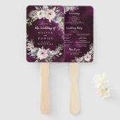 Pruim & stoffige roze boho bloemenbruiloft program handwaaier (Voorkant en achterkant)