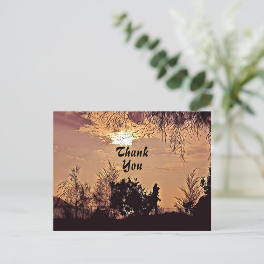 Pruimwaterverf Zonsondergang Landschap Bomen Dank Briefkaart (Staand voorkant)