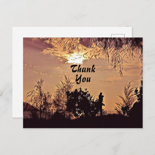 Pruimwaterverf Zonsondergang Landschap Bomen Dank  Briefkaart (Voorkant / Achterkant)