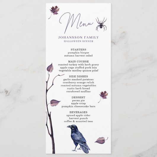 PRUIMZWARTE KRAAI SPIN HERFST BLADEREN HALLOWEEN MENU (Voorkant)