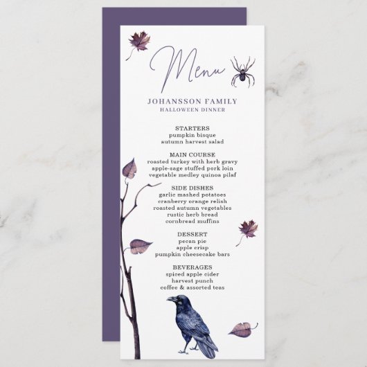 PRUIMZWARTE KRAAI SPIN HERFST BLADEREN HALLOWEEN MENU (Voorkant / Achterkant)