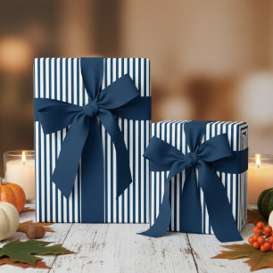 Pruisisch blauw en wit streeppatroon cadeaupapier
